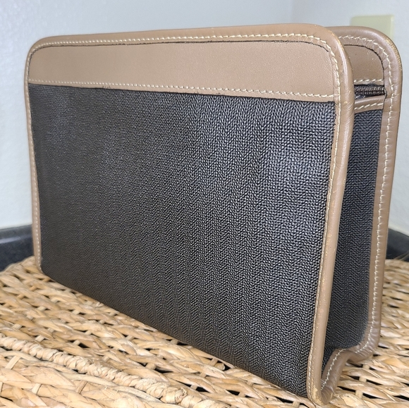 Dunhill Brown Leather & Charcoal Grey Vintage Canvas Portfolio/Clutch Unisex - Picture 7 of 8